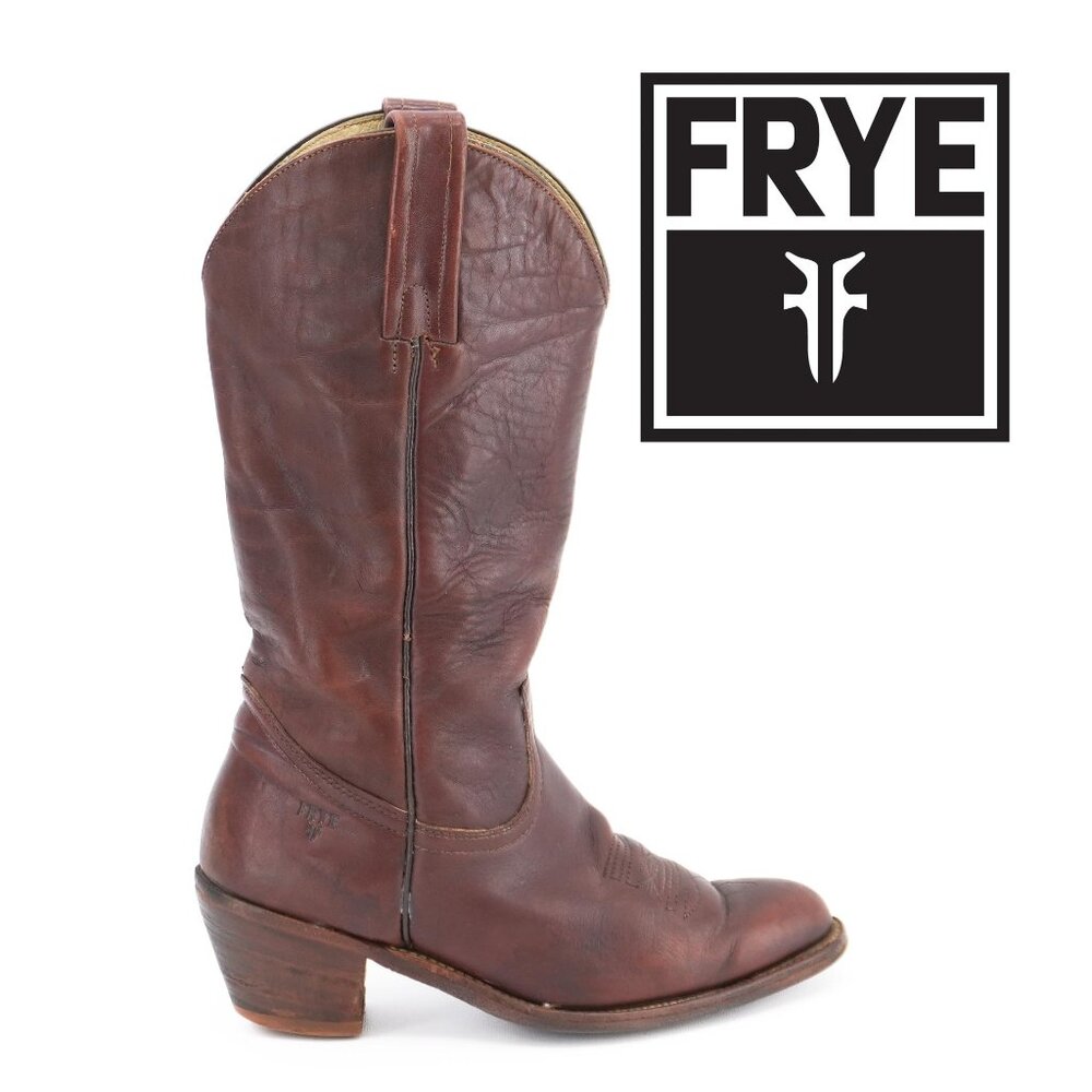 Vintage Frye Leather Cowboy Boots Maroon Plum Wine Burgundy Brown Size 9